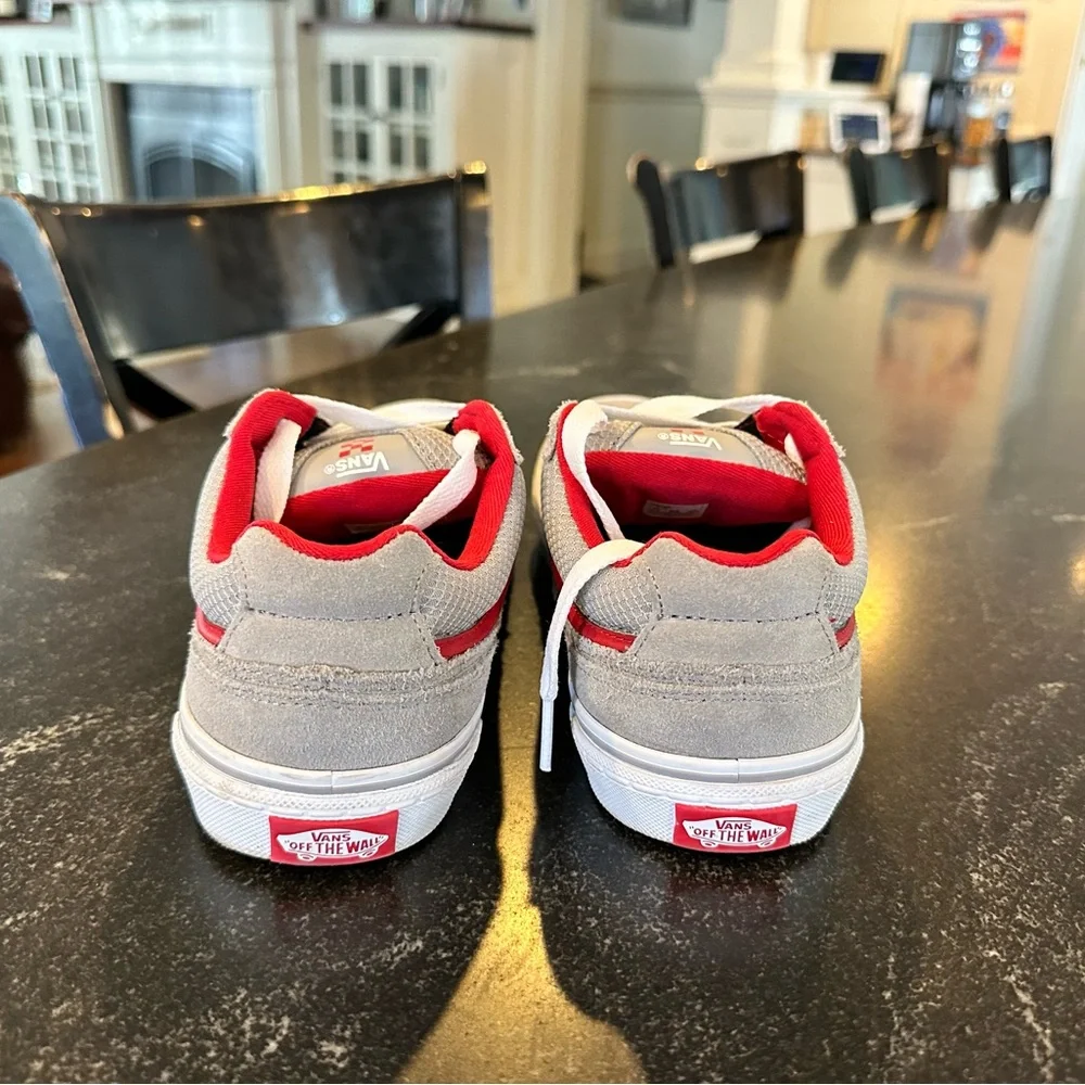 Kids Grey and Red Suede Vans EUC Size 7